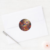 Sticker Rond Cartoon Eagle with Flag and Fireworks (Textured) (Enveloppe)