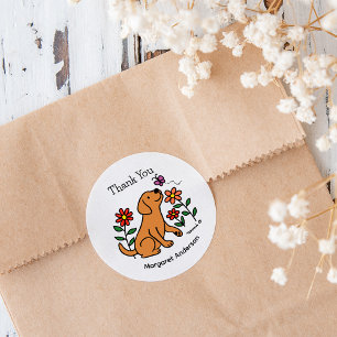 Sticker Rond Cartoon Fox Red Labrador Flowers
