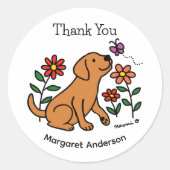 Sticker Rond Cartoon Fox Red Labrador Flowers (Devant)
