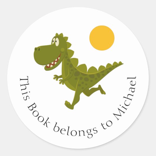Sticker Rond Cartoon Funny Dinosaur Dino Jurassic Sun Plaque (Devant)