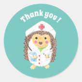 Sticker Rond Cartoon hérisson infirmière merci enveloppe scellé (Devant)
