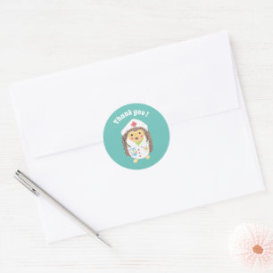 Sticker Rond Cartoon hérisson infirmière merci enveloppe scellé