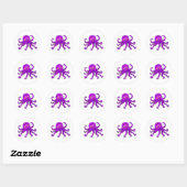Sticker Rond Cartoon mignon Aquatique Violet Octopus Océan Anim (Feuille)