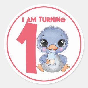 Sticker Rond Cartoon mignon bébé Emu Anniversaire