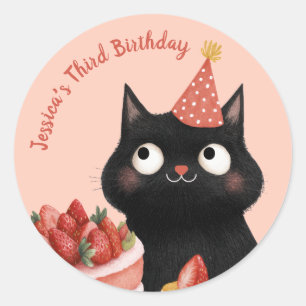 Sticker Rond Cartoon mignon Chat noir Enfants' Purr-fect Annive