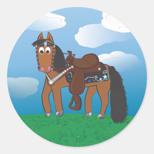 Sticker Rond Cartoon mignon Cheval de l'Ouest (Devant)