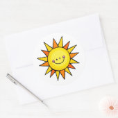 Sticker Rond Cartoon mignon Joyeux soleil d'été souriant (Enveloppe)