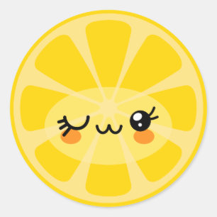 Sticker Rond Cartoon mignon Kawaii Happy Citrus Citron en santé