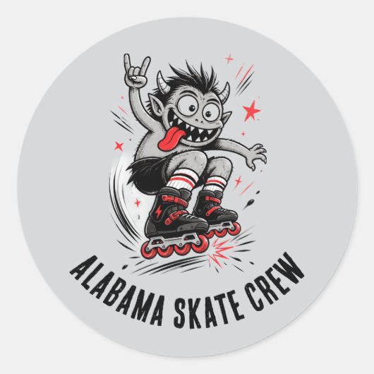 Sticker Rond Cartoon Monster Roller Skating (Devant)