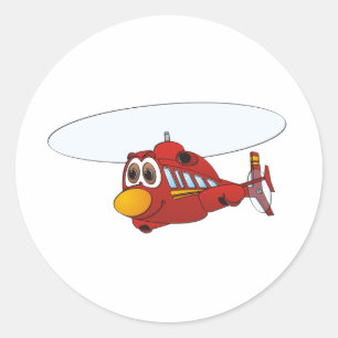 Sticker Rond Cartoon Red Helicopter