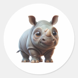 Sticker Rond Cartoon Rhino design de caractères adorable
