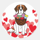 Sticker Rond Cartoon Saint Bernard avec corbeille (Devant)