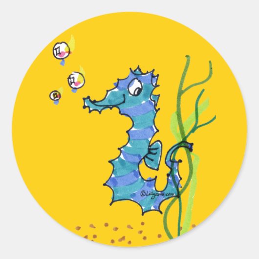 Sticker Rond Cartoon Seahorse Cute (Devant)
