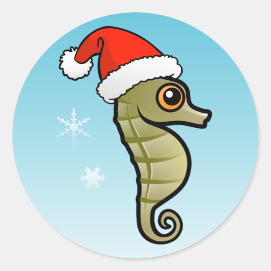Sticker Rond Cartoon Seahorse Père Noël (Devant)