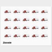 Sticker Rond Cartoon semi-camion rouge blanc remorque (Feuille)
