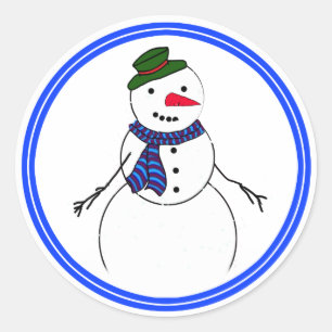 Sticker Rond Cartoon Snowman Petit Flirty Boy