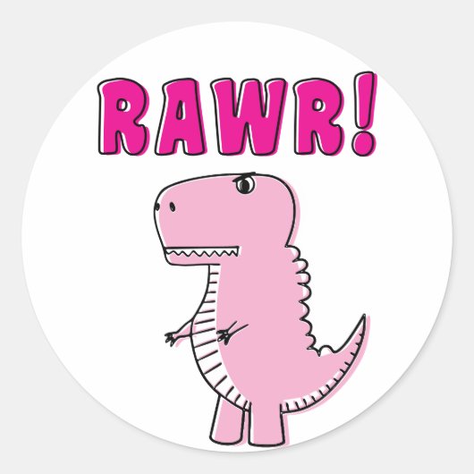 Sticker Rond Cartoon T-Rex Dinosaur Mignonne Et Rose En Colère (Devant)