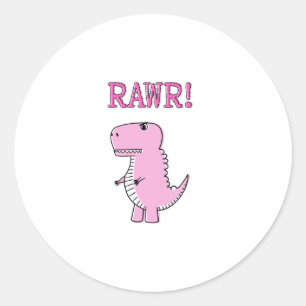 Sticker Rond Cartoon T-Rex Dinosaur Mignonne Et Rose En Colère