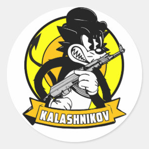 STICKER ROND CARTOUCHE RÉTRO KALASHNIKOV