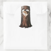 Sticker Rond Carved Heart Tree Stump Rustic Photo Mariage (Sac)