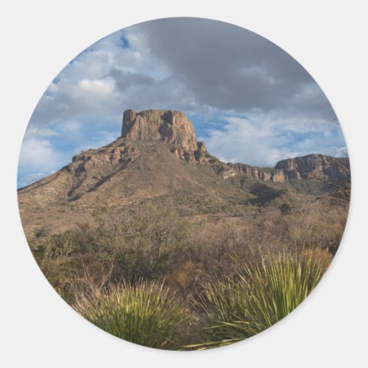 Sticker Rond Casa Grande Peak, Bassin de Chisos, Big Bend (Devant)