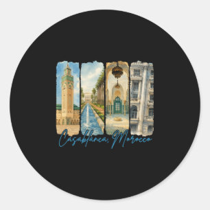 Sticker Rond Casablanca Maroc Voyage Voyage Pinceau Souvenir