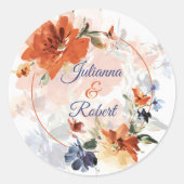 Sticker Rond Cascade orange et bleu mariage floral (Devant)