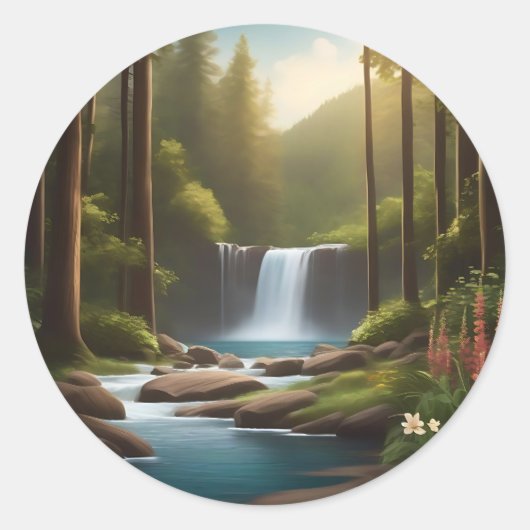 Sticker Rond Cascade paisible, retraite paisible (Devant)