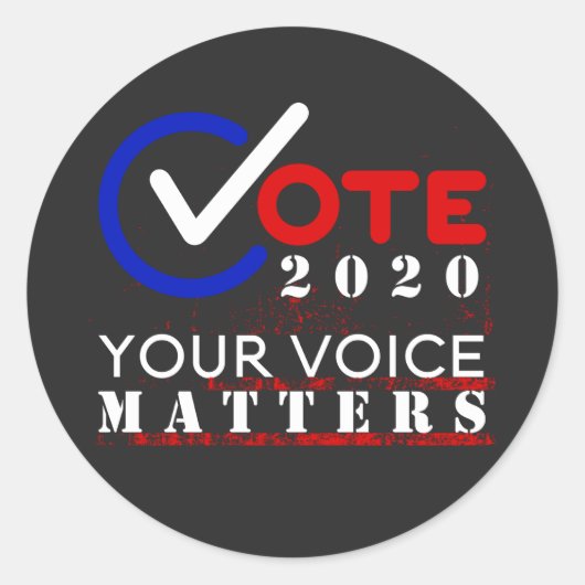 Sticker Rond Case à cocher Votez 2020 Votre voix compte (Devant)