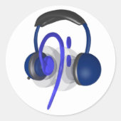 Sticker Rond Casque Bleu Jouant Quelques Basse Classique (Devant)