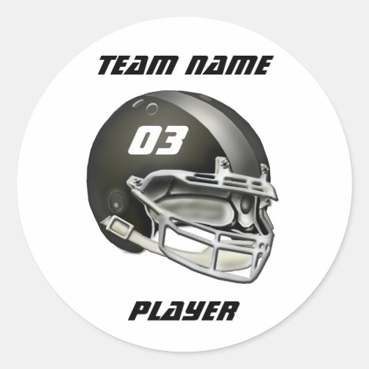 Sticker Rond Casque de football noir et argent (Devant)