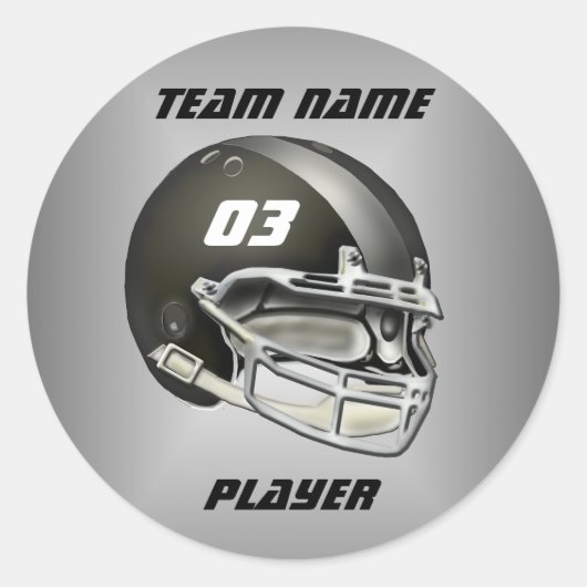 Sticker Rond Casque de football noir et argent (Devant)