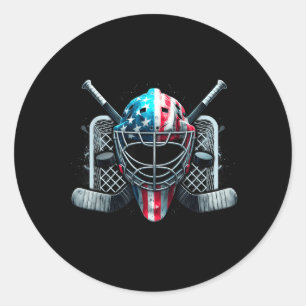 Sticker Rond Casque de gardien de but Drapeau Américain Hockey