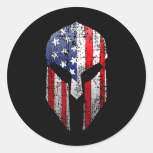 Sticker Rond Casque de guerrier spartiate américain patriotique
