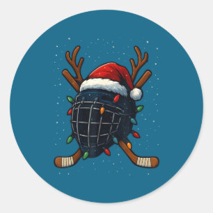 Sticker Rond Casque de hockey sur glace de Noël chapeau de Sant