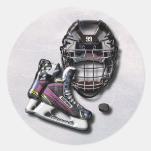 Sticker Rond Casque De Hockey Sur Glace Patins Camion Avec Nom 