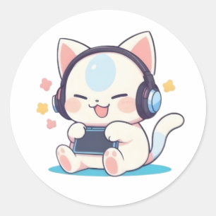 Sticker Rond Casque de jeu pour console portable Chibi Chat Mig
