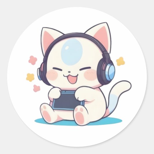 Sticker Rond Casque de jeu pour console portable Chibi Chat Mig (Devant)