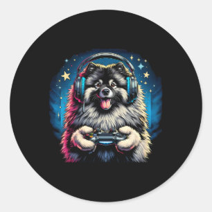 Sticker Rond Casque de jeu vidéo Keeshond Chien Gaming
