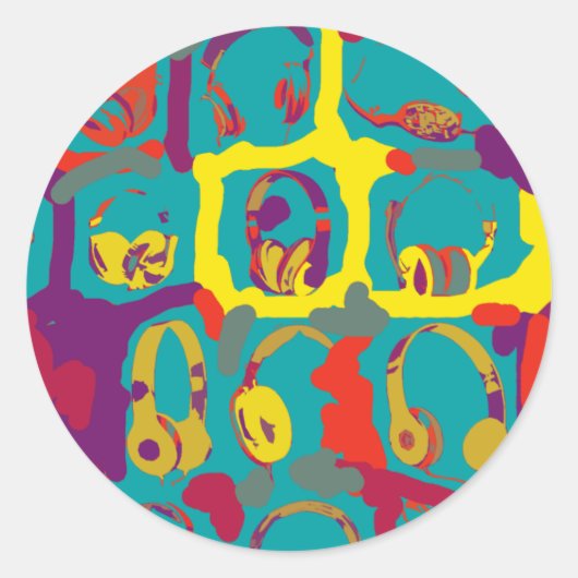 Sticker Rond casque dj pop art (Devant)