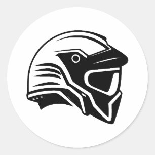 Sticker Rond Casque en noir et blanc minimaliste
