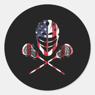 Sticker Rond Casque Lacrosse Drapeau Américain Lax Bâtons 4ème
