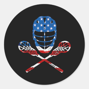 Sticker Rond Casque Lacrosse Drapeau Américain Lax Bâtons 4ème 