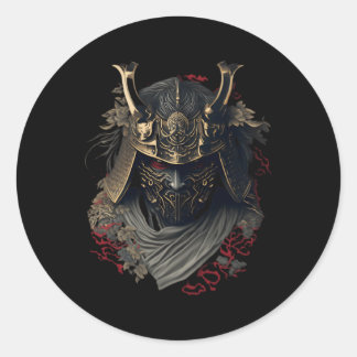 Sticker Rond Casque Samurai Guerrier Bushido Oni Japonais Cultu