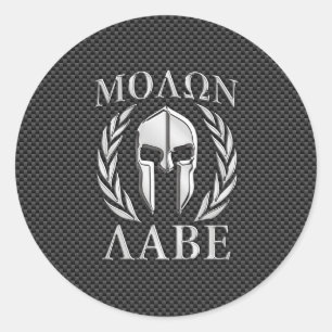 Sticker Rond Casque spartiate de chrome de Molon Labe sur la