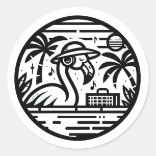 Sticker Rond Casques de Flamant rose noir et blanc & Tropiques
