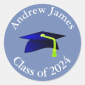 Sticker Rond casquette bleue - classe 2024 - votre nom (Devant)