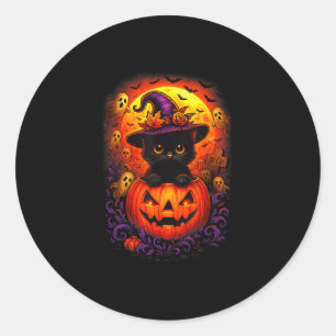 Sticker Rond Casquette de chats noirs Citrouille Drôle Hallowee