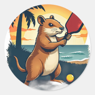 Sticker Rond Casquette de club de pickleball Capybara Retro Spo