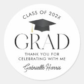 Sticker Rond Casquette de graduation moderne en noir et blanc (Devant)